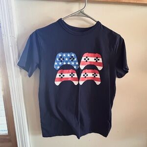 Navy Short Sleeve Tee with Red, White & Blue Game Controllers